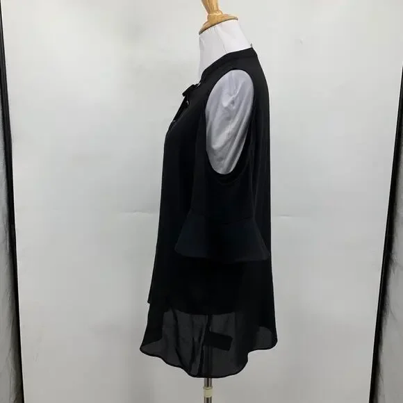 Michael Kors Blouse Womens M Medium Black Lace Up Cold Shoulder Sheer Panel - Picture 4 of 11